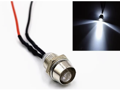 Indicador LED met&aacute;lico branco 5 mm 22-28 V com cabo 20 cm - Imagem 1