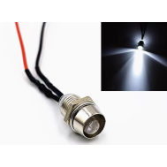 Indicador LED met&aacute;lico branco 5 mm 22-28 V com cabo 20 cm