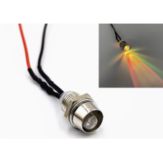 Indicador LED met&aacute;lico RGB 5 mm lente transparente 22-28 V pisca r&aacute;pido cabo 20 cm