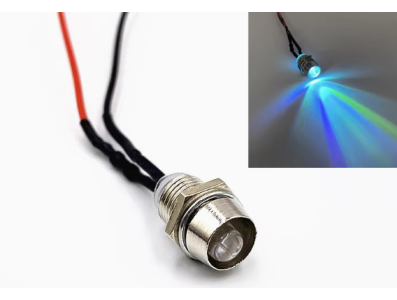 Indicador LED met&aacute;lico 5 mm RGB transparente 22-28 V piscagem lenta com cabo 20 cm - Imagem 1