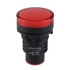 Sinaleiro Indicador LED Vermelho AD16-30DS Power Pilot 6 V CC 30 mm
