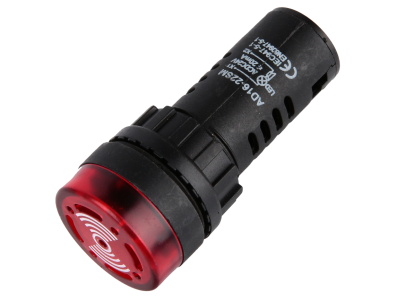 Sinaleiro LED vermelho 22 mm AD16-22SM 24V AC/DC com buzzer embutido - Imagem 1
