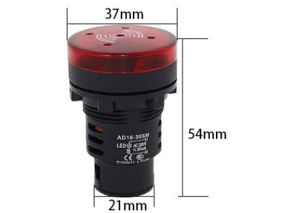 Sinaleiro LED vermelho AD16-30SM 30mm AC/DC 24V com buzzer embutido - Imagem 1