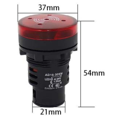 Sinaleiro Indicador LED Vermelho AD16-30SM 30 mm AC/DC 48V com Buzzer Integrado
