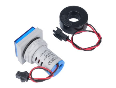 Sinaleiro Indicador de Corrente LED Azul 0 a 100 A 22 mm AD16-22FSA Cobertura Quadrada com Transformador - Imagem 1