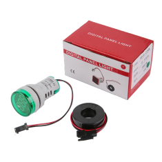 Indicador amper&iacute;metro LED verde 0 a 100 A 22 mm AD16-22DSA redondo com transformador