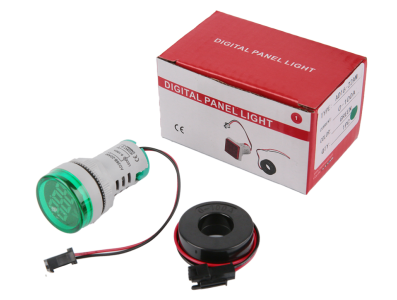 Indicador amper&iacute;metro LED verde 0 a 100 A 22 mm AD16-22DSA redondo com transformador - Imagem 1