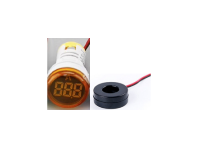 Sinaleiro indicador amper&iacute;metro LED amarelo 0&ndash;100 A 22 mm AD16-22DSA redondo com transformador - Imagem 1