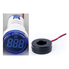 Amper&iacute;metro indicador LED redondo azul 0-100 A 22 mm AD16-22DSA com transformador