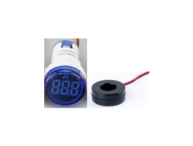 Amper&iacute;metro indicador LED redondo azul 0-100 A 22 mm AD16-22DSA com transformador - Imagem 1