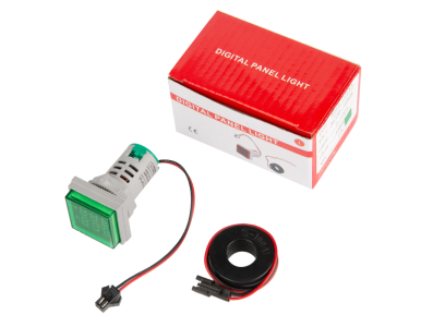Indicador luminoso LED verde 22 mm AD16-22FVA (AD16-22VAM), cobertura quadrada, display duplo de tens&atilde;o AC 50&ndash;500 V e corrente 0 - Imagem 1