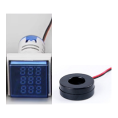 Indicador LED azul AD16-22AVHz 22 mm quadrado, display triplo: tens&atilde;o AC 50-500 V, corrente 0-100 A e frequ&ecirc;ncia 20-75 Hz