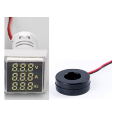 Indicador LED branco AD16-22AVHz 22mm, cobertura quadrada, tr&ecirc;s displays para tens&atilde;o AC 50&ndash;500V, corrente 0&ndash;100A e frequ&ecirc;ncia 20