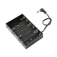 Caixa suporte para 6 pilhas AA com conector DC 2.1 angular, sem tampa