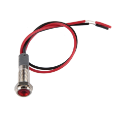 Indicador LED met&aacute;lico vermelho 6 mm 12 a 24 V com cabo de 15 cm