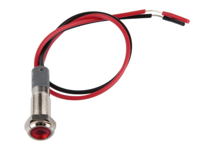 Indicador LED met&aacute;lico vermelho 6 mm 12 a 24 V com cabo de 15 cm - Imagem 1