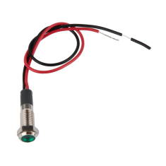 Sinaleiro LED verde met&aacute;lico 6 mm 12-24 V com cabo 15 cm