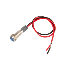 Sinaleiro LED azul 6 mm em metal 12 a 24 V com cabo de 15 cm