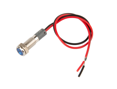 Sinaleiro LED azul 6 mm em metal 12 a 24 V com cabo de 15 cm - Imagem 1
