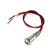 Sinaleiro indicador met&aacute;lico LED verde 8 mm 3-9V com cabo de 15 cm