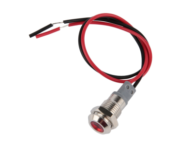 Indicador LED vermelho 8 mm em metal 12 a 24 V com cabo 15 cm - Imagem 1