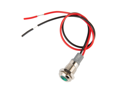 Sinaleiro indicador met&aacute;lico LED verde 8 mm 12 a 24 V com cabo 15 cm - Imagem 1