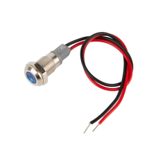 Sinaleiro LED met&aacute;lico azul 8 mm 12 a 24 V com cabo 15 cm