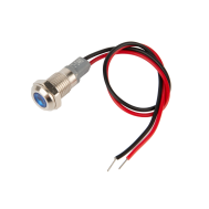 Sinaleiro LED met&aacute;lico azul 8 mm 12 a 24 V com cabo 15 cm