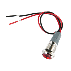 Sinaleiro indicador LED met&aacute;lico 10 mm vermelho 12-24V com cabo 15 cm