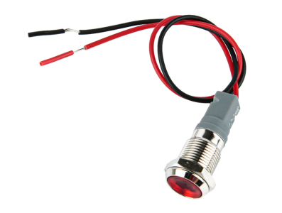 Sinaleiro indicador LED met&aacute;lico 10 mm vermelho 12-24V com cabo 15 cm - Imagem 1