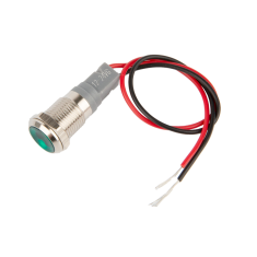 Indicador LED met&aacute;lico verde 10 mm 12-24 V com cabo 15 cm