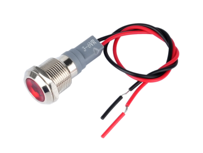 Sinaleiro indicador met&aacute;lico LED vermelho 12 mm 3-9 V com cabo de 15 cm - Imagem 1