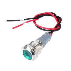 Indicador LED verde met&aacute;lico 12 mm 3-9 V com cabo 15 cm
