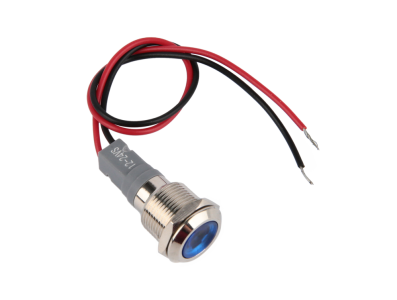 Indicador LED met&aacute;lico azul 12 mm 12&ndash;24 V com cabo 15 cm - Imagem 1