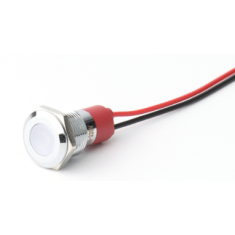 Indicador LED met&aacute;lico branco 12 mm 12 a 24 V com cabo 15 cm