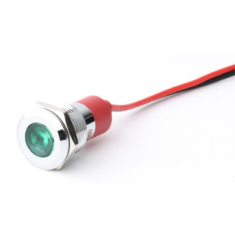 Sinaleiro LED Verde 14 mm 220 V em metal com cabo 15 cm