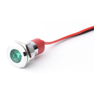 Sinaleiro LED Verde 14 mm 220 V em metal com cabo 15 cm