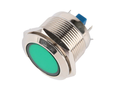 Sinaleiro indicador LED met&aacute;lico verde 22 mm 10&ndash;24 V - Imagem 1