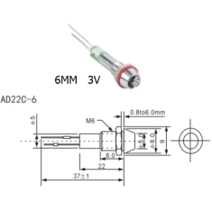 Sinaleiro Indicador LED verde 3V AD22C-6, carca&ccedil;a met&aacute;lica