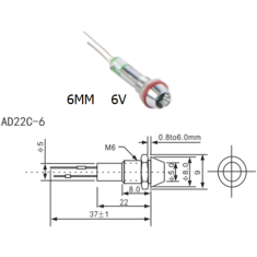 Sinaleiro indicador LED met&aacute;lico azul 6V modelo AD22C-6