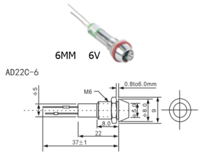Indicador LED met&aacute;lico AD22C-6 6V branco - Imagem 1