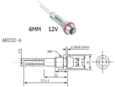 Indicador LED met&aacute;lico vermelho 12V AD22C-6 - Imagem 1