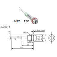 Indicador LED met&aacute;lico vermelho 12V AD22C-6