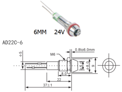 Sinaleiro indicador met&aacute;lico LED amarelo 24V AD22C-6 - Imagem 1