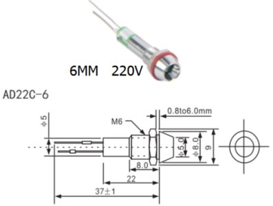 Sinaleiro indicador met&aacute;lico LED vermelho 220V AD22C-6 - Imagem 1