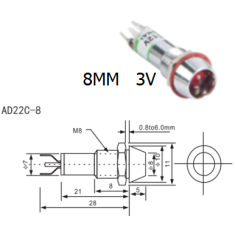 Sinaleiro met&aacute;lico LED AD22C-8 amarelo 3V