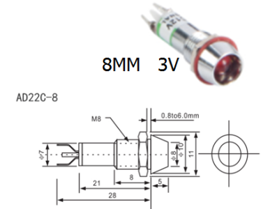 Sinaleiro met&aacute;lico LED AD22C-8 amarelo 3V - Imagem 1