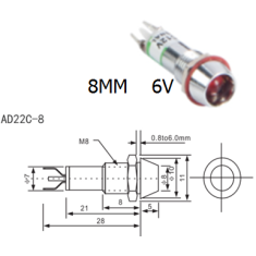 Indicador met&aacute;lico LED branco 6V AD22C-8