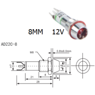 Sinaleiro Indicador Met&aacute;lico AD22C-8 LED Branco 12V