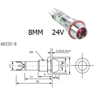 Sinaleiro Indicador Met&aacute;lico AD22C-8 LED Amarelo 24V